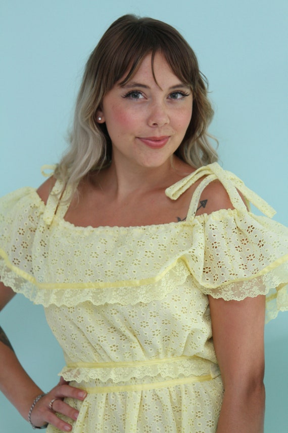 1970's Handmade Eyelet Maxi Dress with Ruffles - image 2