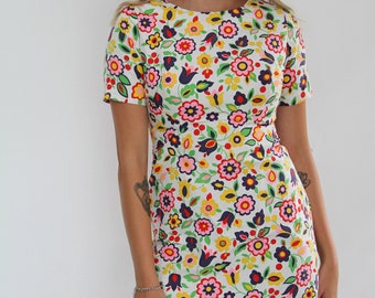 Cute 60's Cotton Floral Wiggle Dress with Metal Zipper