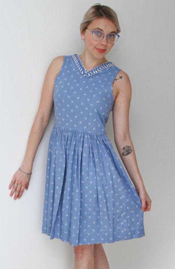 1940's Cotton Linen Vintage Shirt Waist Sun Dress