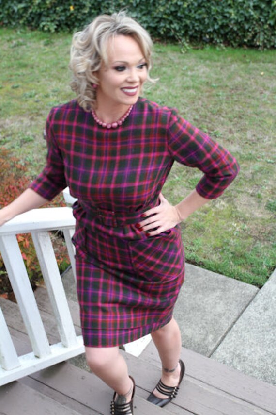 1950's Betty Barclay Plaid Vintage Wool Shift Dres