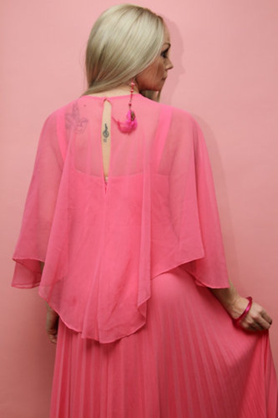 Handmade 70's Empire Waist Evening Gown in Pink P… - image 3