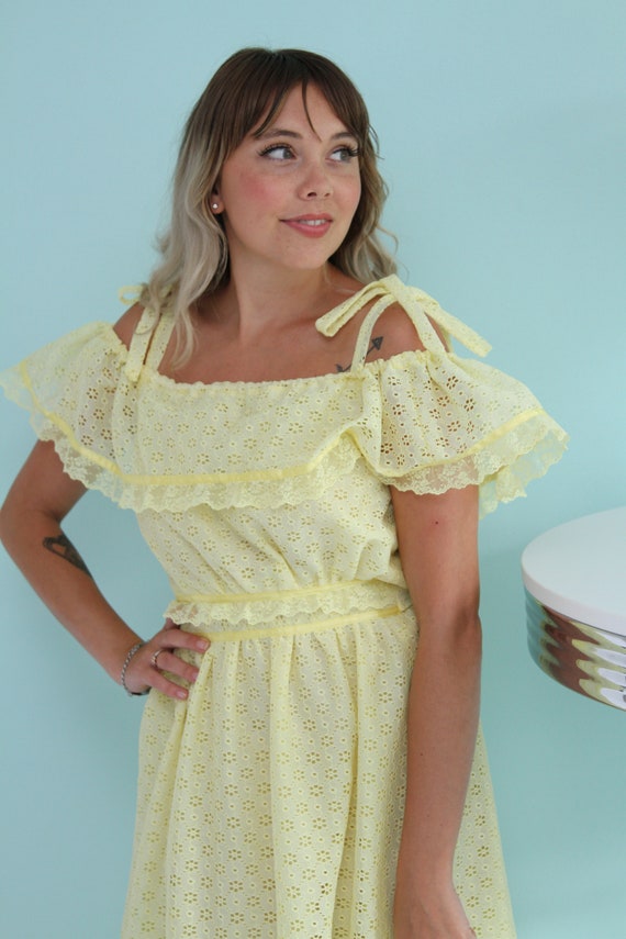 1970's Handmade Eyelet Maxi Dress with Ruffles - image 3