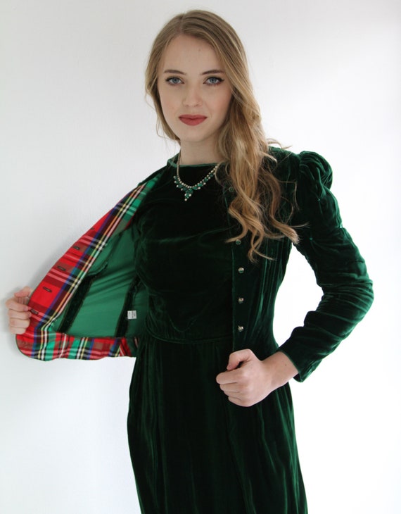 1970s Crushed Velvet Holiday Cocktail Dress with … - image 1