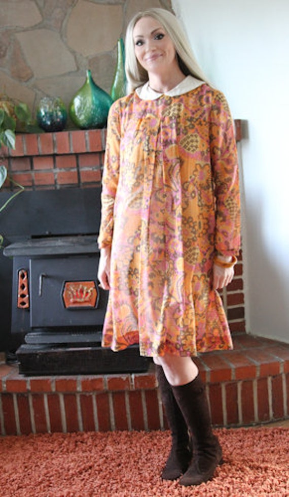 1960s Alden's Long Sleeve Lined Scooter Dress or … - image 2