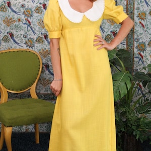 Vintage Linen Maxi Dress, Empire Waist, Full Length, Metal Zipper, Hand Made