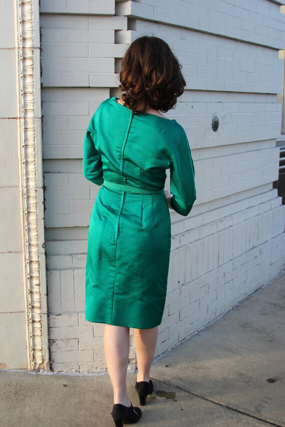 1950's Emerald Green Cocktail Party Wiggle Dress … - image 8