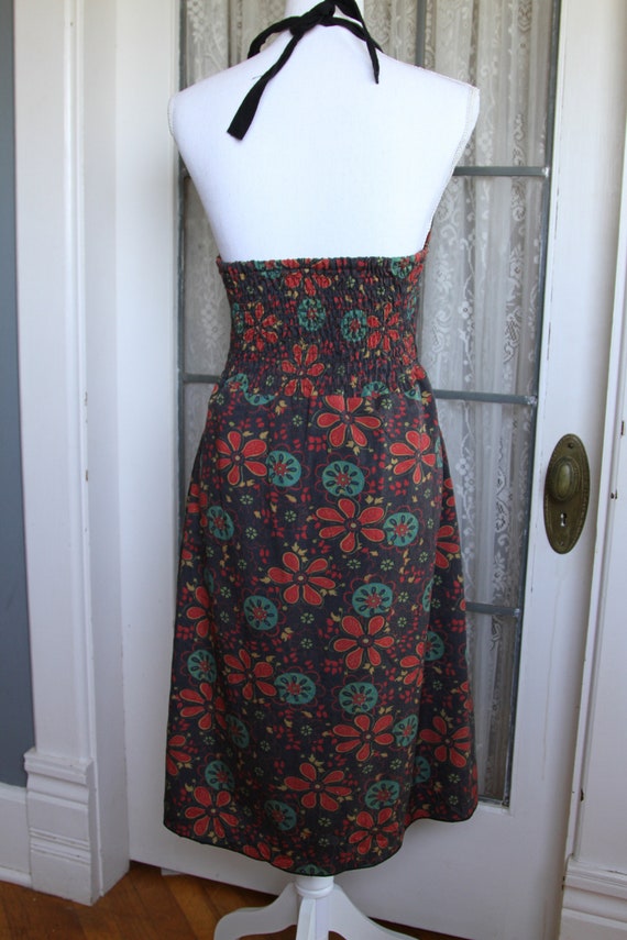 1970s Boho Halter Sun Dress With Ruching - image 3