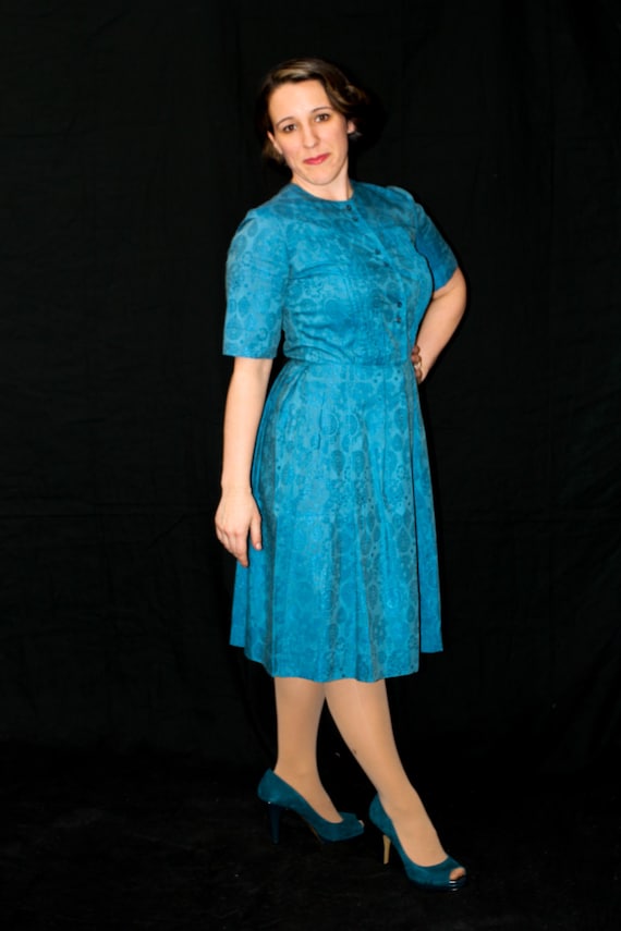 50's Vintage Coquette Shirt Waist Day Dress in te… - image 3