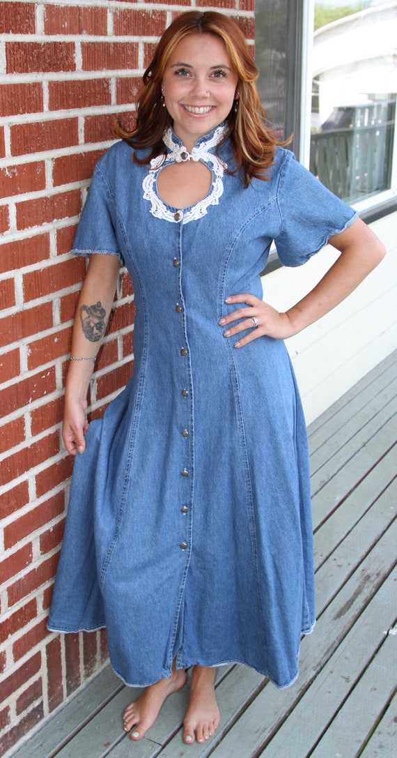 1980s Denim Cut Out Choker Dress by Jody Californi