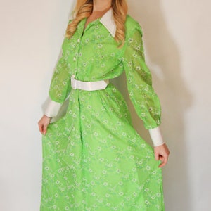 70s Long Belted Vintage Maxi Dress in Size 10, Flocked