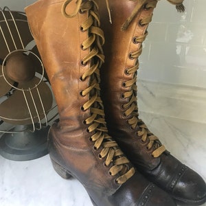 Rare Vintage Boots - Early 1900&#39;s Hiking Boots - Antique Tall Lace Up Boots