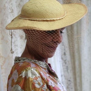 1960&#39;s Broad Brimmed Veiled Straw Hat by Sonni San Francisco