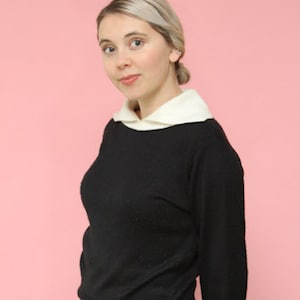 Vintage Black Sweater with White Accented Collar