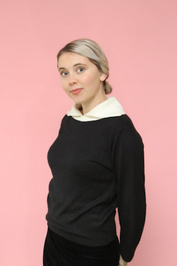 Vintage Black Sweater with White Accented Collar