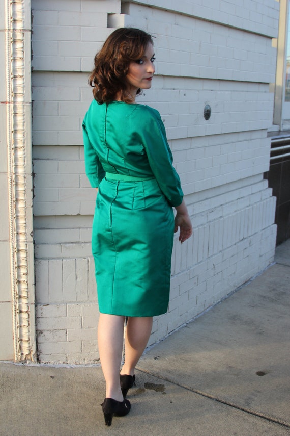 1950's Emerald Green Cocktail Party Wiggle Dress … - image 3