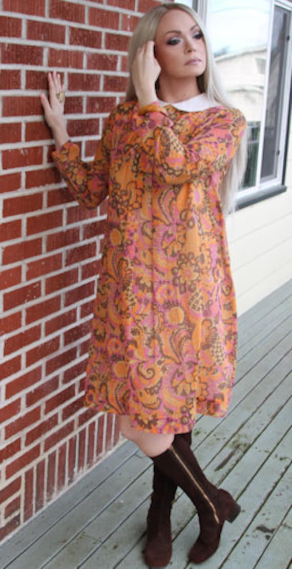 1960s Alden's Long Sleeve Lined Scooter Dress or … - image 1