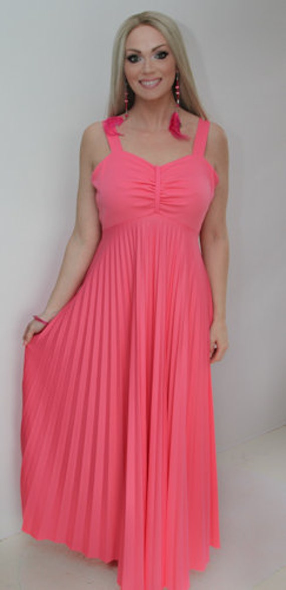 Handmade 70's Empire Waist Evening Gown in Pink P… - image 6