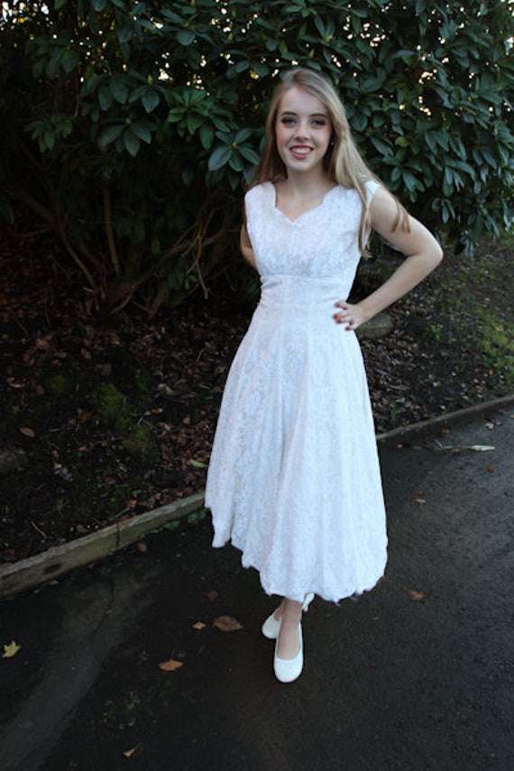 1950's White Lace Cocktail Dress or Bridesmaid Dre