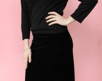 Mid Century Coordinated Skirt and Top Set, Belted Black Suit with Matching Belt