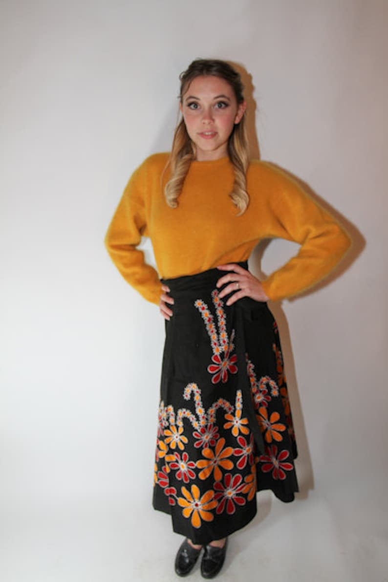 70's Vintage Greece Wrap Skirt, Embroidered and Topstitched image 3