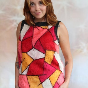 Fabulous vintage designer sweater top, geometric pattern, fully lined shell, size small