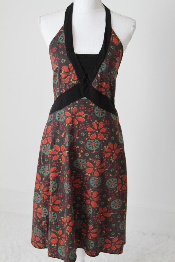 1970s Boho Halter Sun Dress With Ruching - image 6