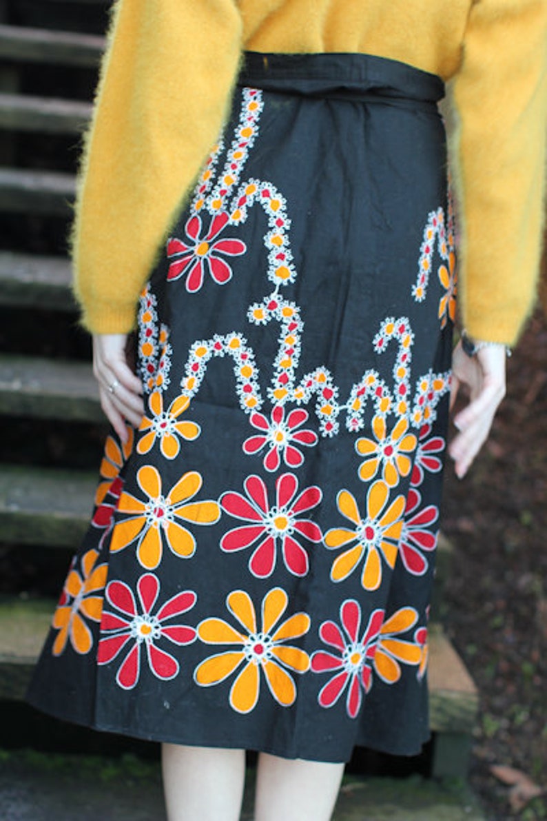 70's Vintage Greece Wrap Skirt, Embroidered and Topstitched image 6