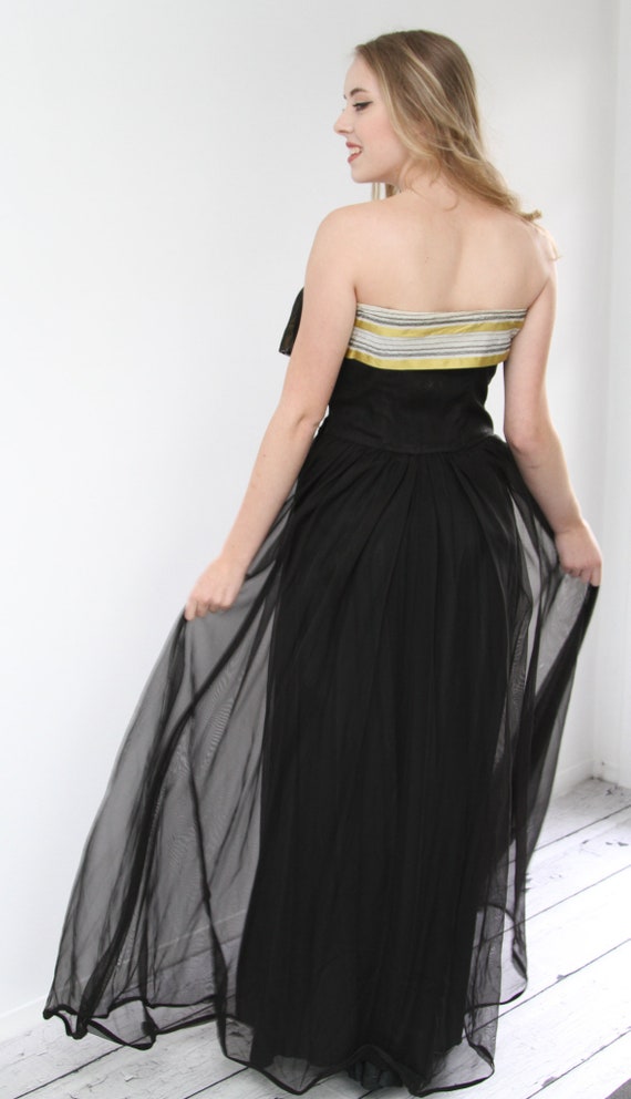 Vintage 40s Strapless Evening Gown in Black Chiff… - image 5