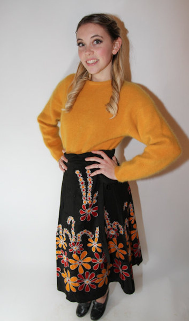 70's Vintage Greece Wrap Skirt, Embroidered and Topstitched image 8