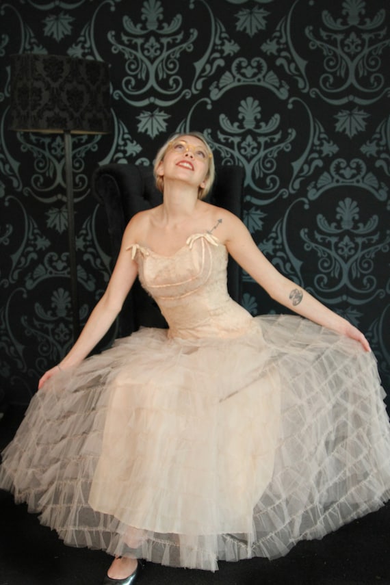 1940s Lace and Netted Fairy Dress, Ball Gown, Prin