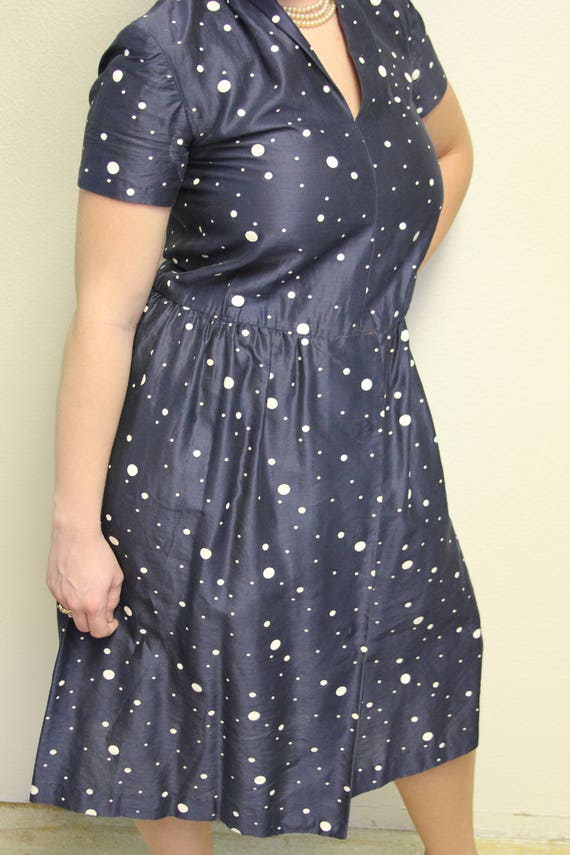 1950s Distressed Polka Dot Day Dress or Secretary 