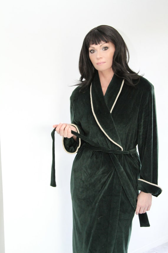 1980s Diamond Tea Velvet Full Length Dressing Robe