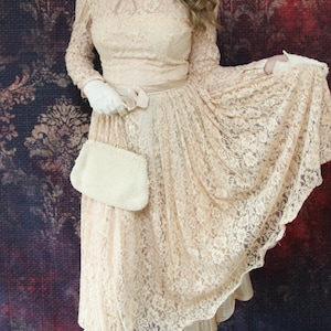 1940s Lace Over Silk Fancy Cocktail Dress with 24 inch waist, distressed