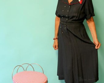 1950's Belted Hand Made Secretary Dress or Day Dress