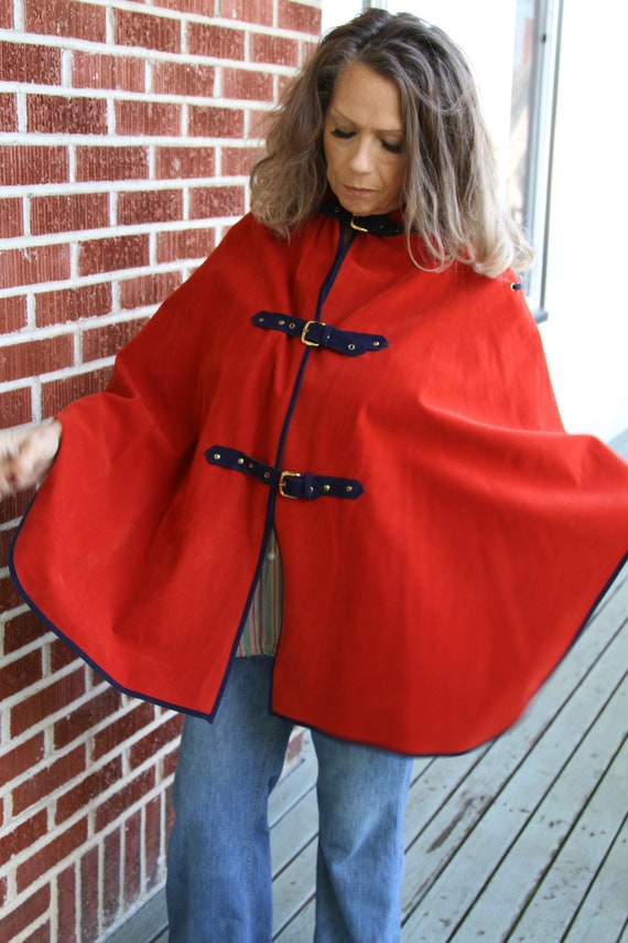 1970's Orange and Blue Suede Rain Cape