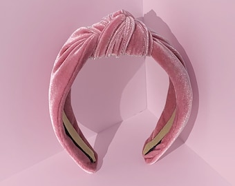 Dusty Rose Pink Velvet Turban Knot Hair Headband Handmade Accessory