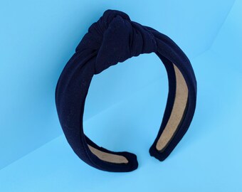 Navy Blue Turban Knot Hair Headband Handmade