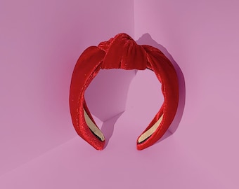Ruby Red Velvet Turban Knot Hair Headband Handmade