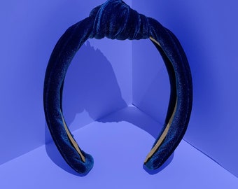 Blue Velvet Knot Hair Headband Handmade Accessory