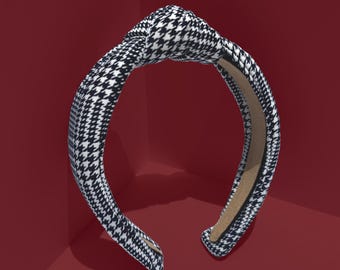 Black and White Houndstooth Jersey Knot Hair Headband Handmade Accessory