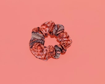 Coral Orange Snake Print Hair Scrunchie Accessory