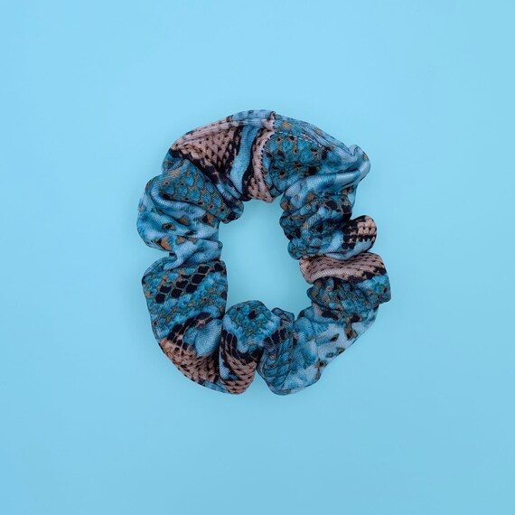 Turquoise Snake Print Hair Scrunchie Accessory - Main Image
