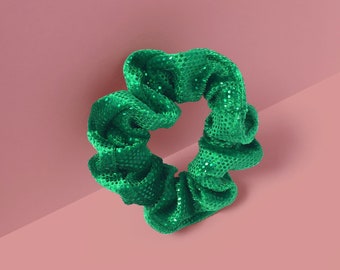 Green Sparkle Velvet Hair Scrunchie Handmade