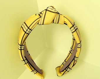 Cher Clueless Yellow Plaid Knot Hair Headband Handmade