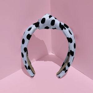 White & Black Polka Dot Knot Hair Headband Handmade Accessory