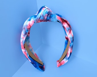 Red White and Blue Tie Dye Print Knot Hair Headband Handmade