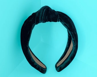 Hunter Green Velvet Turban Knot Hair Headband Handmade