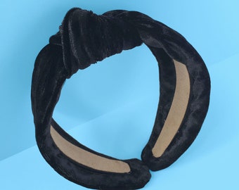 Velours noir turban noeud cheveux bandeau fait à la main