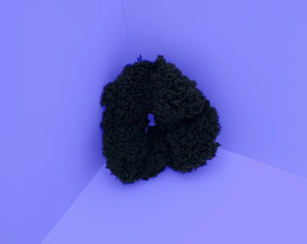 Black Stretch Sherpa Hair Scrunchie Accessory