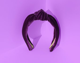 Purple Plum Velvet Turban Knot Hair Headband Handmade